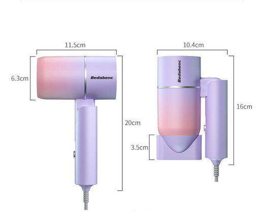 White portable folding hair dryer with rose gold accents and a nozzle attachment, shown with its base. - Image 9