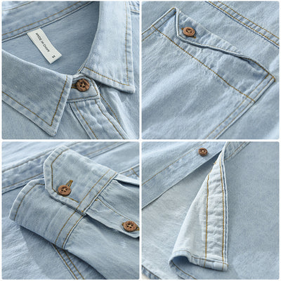 Camisa Denim Retro Estilo Japonés Manga Larga para Hombre - Image 3