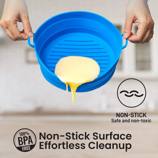 Collapsible Silicone Air Fryer Basket Liners Pot - Airfryer Liners Reusable Bowls for 3 to 5 Qt as Seen on the Today Show - Air Fryer Accessories 2 Pack - round Silicone Liners (Red & Blue) - Tekeno