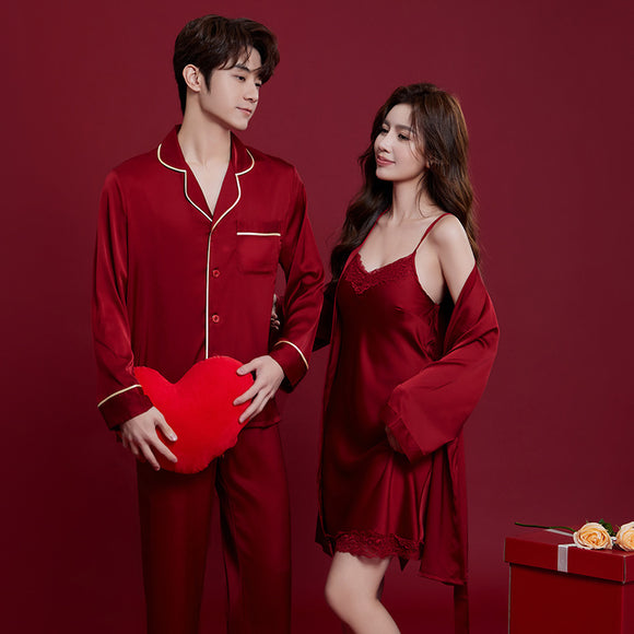 Conjunto de Boda Festivo en Seda de Hielo Primavera-Otoño para Hombre y Mujer