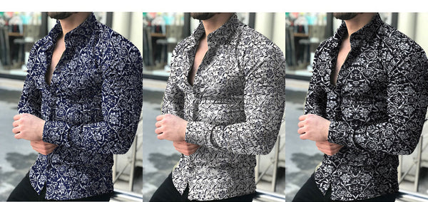 Camisa de Vestir para Hombre con Estampado de Hojas - Mangas Largas