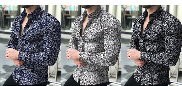 Camisa de Vestir para Hombre con Estampado de Hojas - Mangas Largas