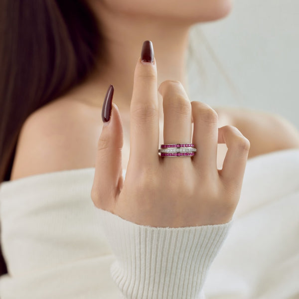 Anillo de Plata Esterlina S925 con Diamantes Incrustados y Rotación Descompresiva para Mujer