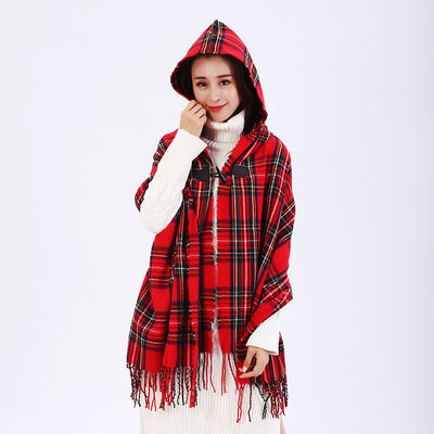 Poncho Capa Cashmere Cuadros Estilo Nacional con Capucha y Broche - Image 4
