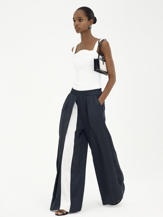 Pantalones Anchos de Pierna Suelta para Mujer - Diseño Combinado en Seda Casual - Image 3