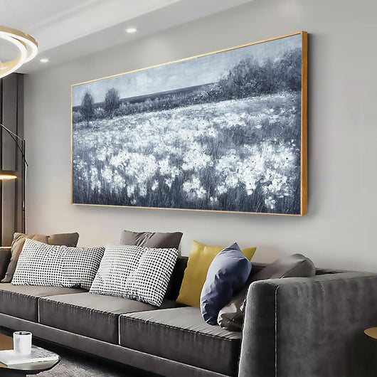 Cuadro Moderno Flores Blancas Paisaje Minimalista Negro y Blanco para Sala - Image 7