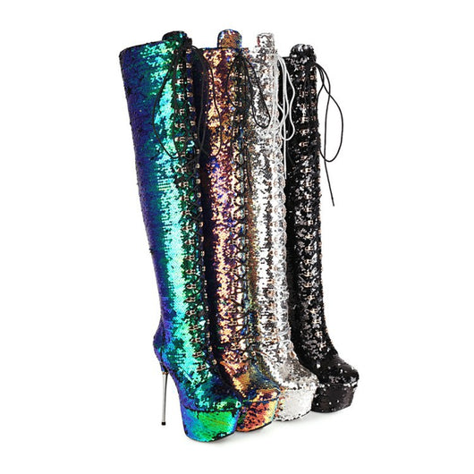 Botas Stiletto Brillantes Hasta la Rodilla con Lentejuelas - Image 17