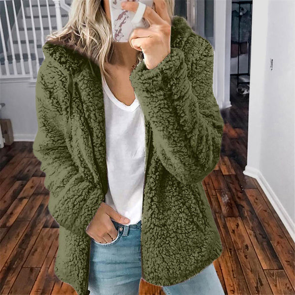 Chaqueta de Lana Casual con Capucha para Mujer