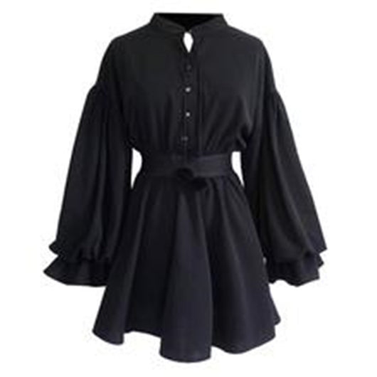 Vestido Negro Elegante con Mangas Abullonadas - Diseño Fairy Adelgazante - Image 5
