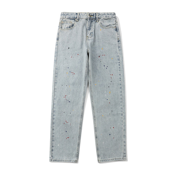 Jeans Holgados Rectos Hip-hop con Efecto Tinta Salpicada Estilo Japonés