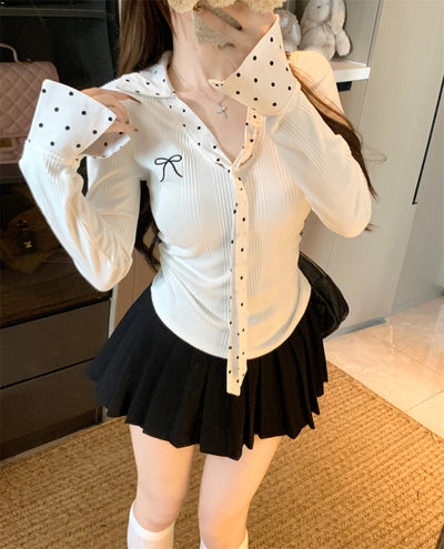 Camiseta Manga Larga Mujer con Diseño Patchwork de Lunares - Image 11