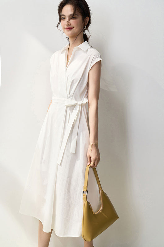 Vestido Camisero Ajustado de Algodón con Pliegues Simétricos y Corte Vertical - Image 12