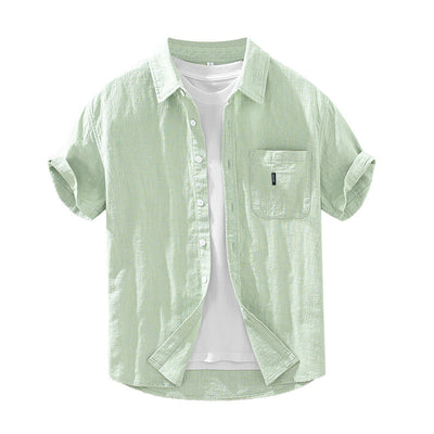 Camisa Casual de Algodón y Lino en Colores Sólidos - Image 5