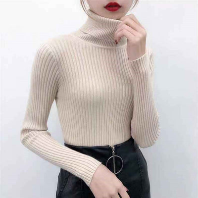 Suéter Cuello Alto Mujer Colores Sólidos - Abrigo Invierno - Image 3