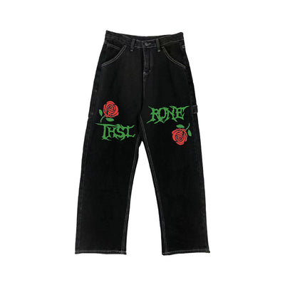 Jeans Rectos Vintage Rose Letters con Lavado Street Wash - Image 4