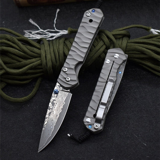 Cuchillo Plegable Táctico Damascus de Acero Inoxidable para Camping y Supervivencia