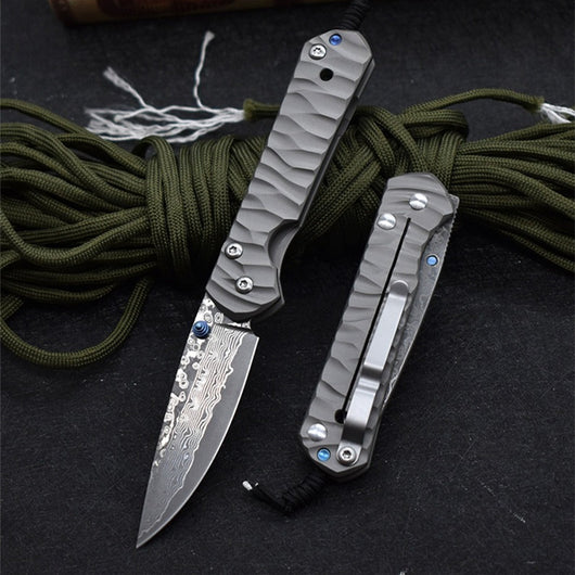 Cuchillo Plegable Táctico Damascus de Acero Inoxidable para Camping y Supervivencia