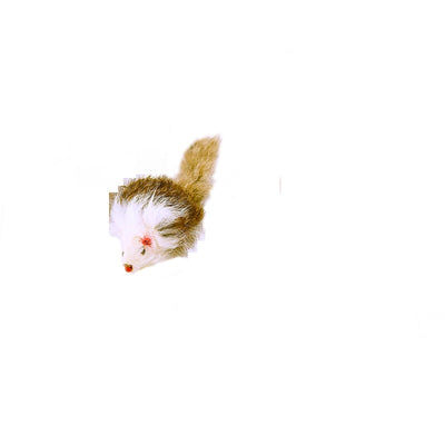 Four furry cat mouse toys with white and brown fur, red noses, and black eyes on a white background. - Image 7
