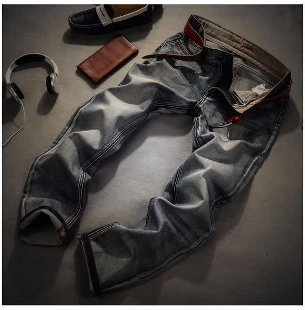 Pantalones Vaqueros Clásicos Gris Claro Efecto Desgastado Retro