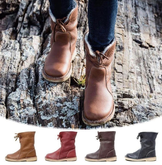 Botas de Invierno para Mujer con Forro de Felpa y Cordones