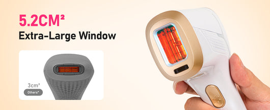 White and gold IPL hair removal device with safety glasses and razor, shown with its "Hair Removal" packaging. - Image 22