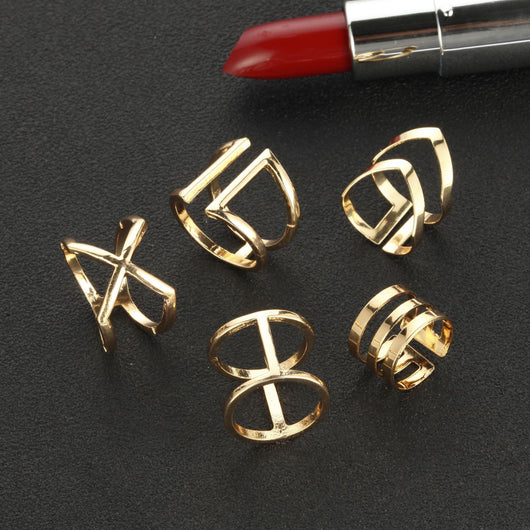 Juego de 5 Anillos Geométricos Articulados en Aleación - Image 6