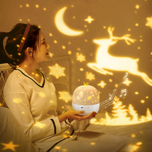 Lámpara Proyectora de Cielo Estrellado con Caja de Música y Corona - Regalo de Cumpleaños