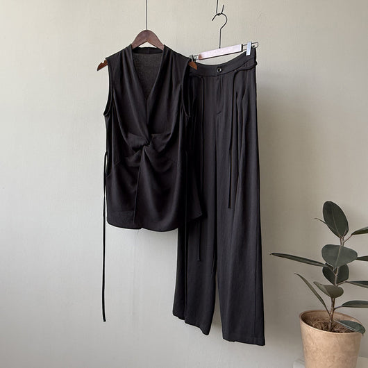 Conjunto Elegante sin Mangas: Blusa Temperamento + Pantalón Ancho Fluido - Image 9