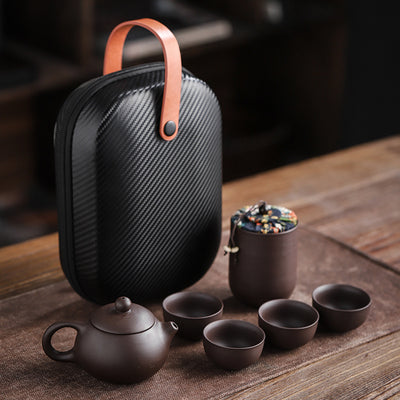 Juego de Té Portátil en Piedra Púrpura con 4 Tazas y Contenedores - Image 6