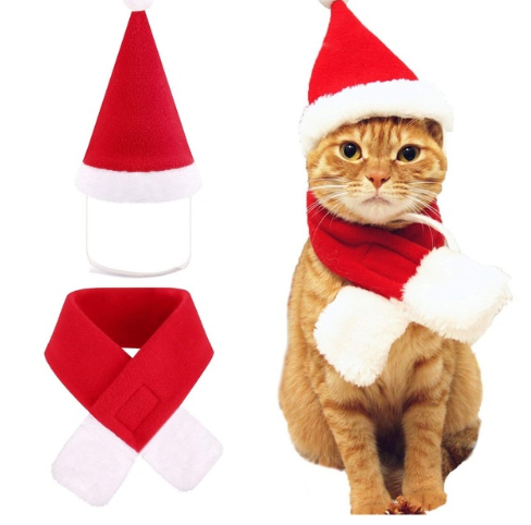 Conjunto Navideño Gorro y Bufanda para Mascotas Pequeñas - Gatos y Perros