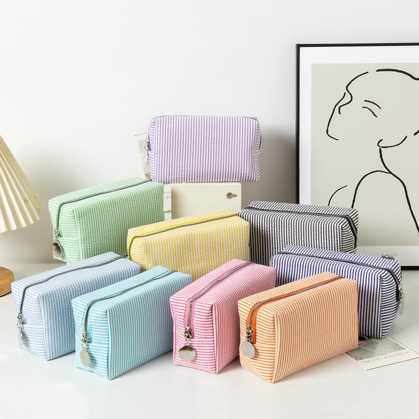 Bolsa de Cosméticos de Viaje con Rayas Bordadas