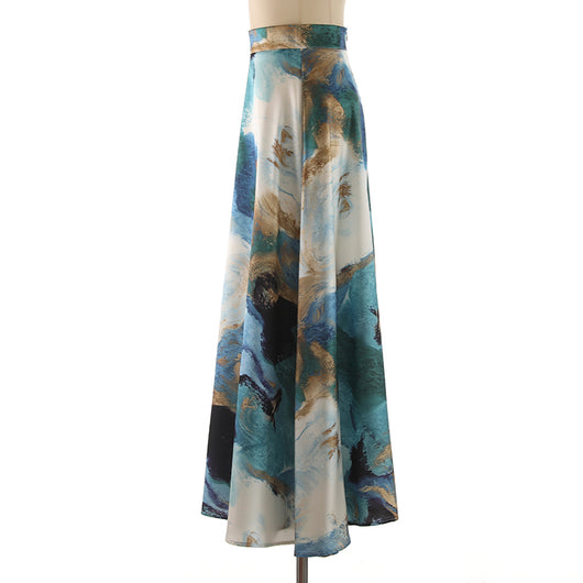 Vestido Largo Estilo Chino para Mujeres Altas - Falda Paraguas con Estampado Tinta - Image 2