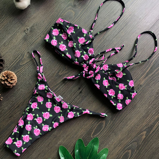 Bikini Deportivo de Tiras Ajustables en Color Sólido - Image 49