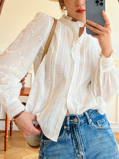 Blusa Francesa Clásica de Diseño para Mujer - Color Sólido - Image 10