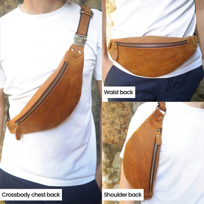 Bolsa de Pecho Vintage de Cuero Genuino con Diseño Asimétrico y Múltiples Compartimentos - Image 3