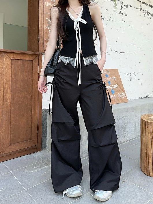 Top Elegante Sin Mangas con Encaje Falso Dos Piezas Negro - Image 8
