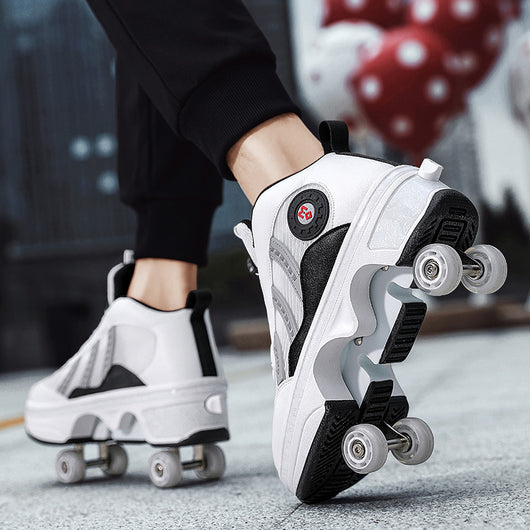 Patines con Ruedas Dobles y Sistema de Poleas - Calzado Deportivo 4 Ruedas