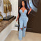 Jumpsuit Denim para Mujer con Escote V y Bolsillo Cremallera