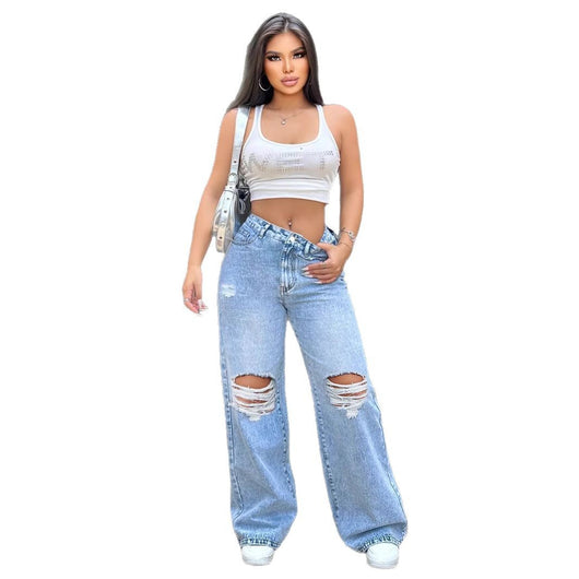 Jeans Rotos Deslavados Rectos Anchos - Image 4