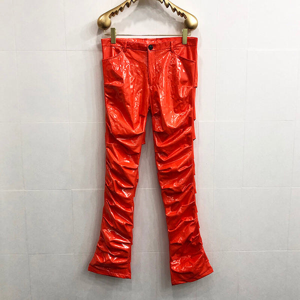 Pantalones de Cuero Plisados Acampanados Mirror Fit para Hombre y Mujer