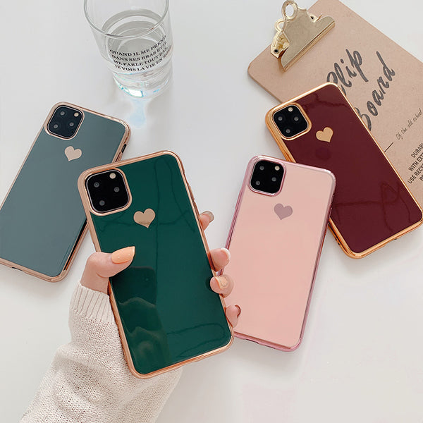 Funda Teléfono Chapado en Oro con Diseño de Amor