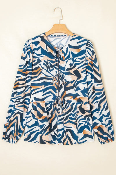 Blusa de Rayas Zebra Azul con Mangas Abullonadas - Image 3