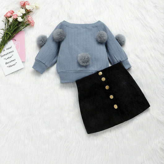 Conjunto Infantil de Dos Piezas: Top Rayado y Falda para Niñas