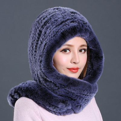 Gorro y Bufanda de Piel de Conejo Invierno Coreano para Mujer - Image 4