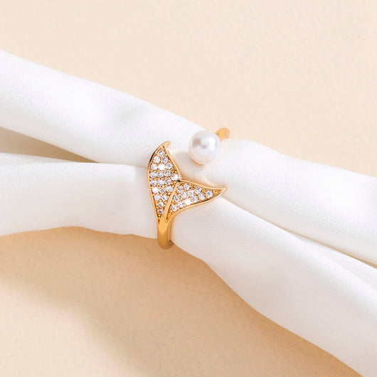 Anillo de Cola de Sirena con Perla y Circonita - Diseño Abierto Ajustable - Image 10