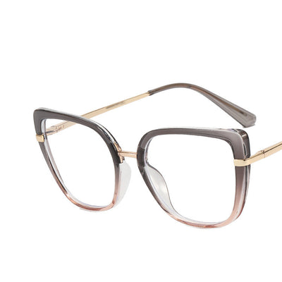 Blue and brown patterned butterfly frame anti-blue light glasses with gold-tone temples and blue temple tips. - Image 16