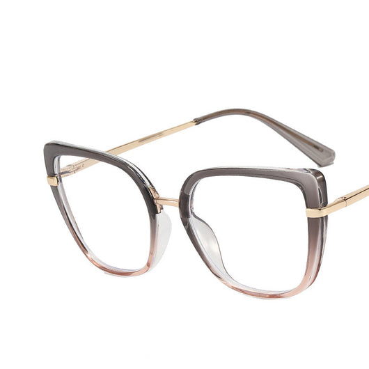 Blue and brown patterned butterfly frame anti-blue light glasses with gold-tone temples and blue temple tips. - Image 16