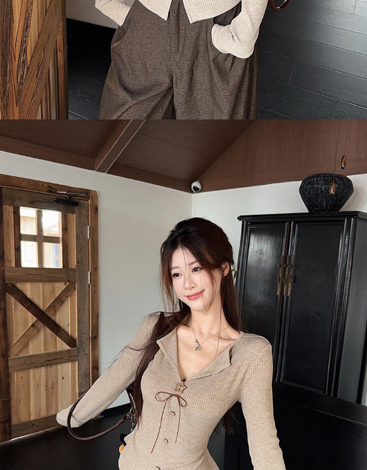 Blusa Elegante Francesa Cuello V Manga Larga Ajustada con Botones - Image 16