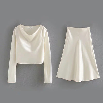 Conjunto Casual: Blusa Manga Larga + Falda de Satén - Image 20