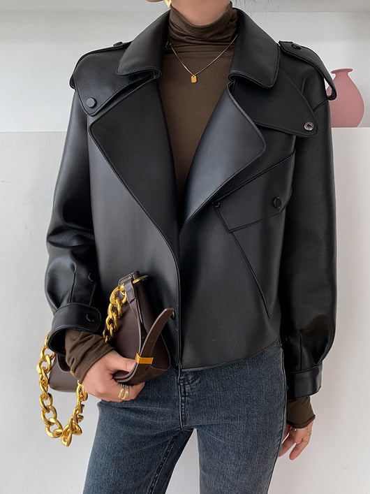 Chaqueta de Cuero Genuino para Mujer - Abrigo Corto de Piel de Oveja Holgado - Image 7